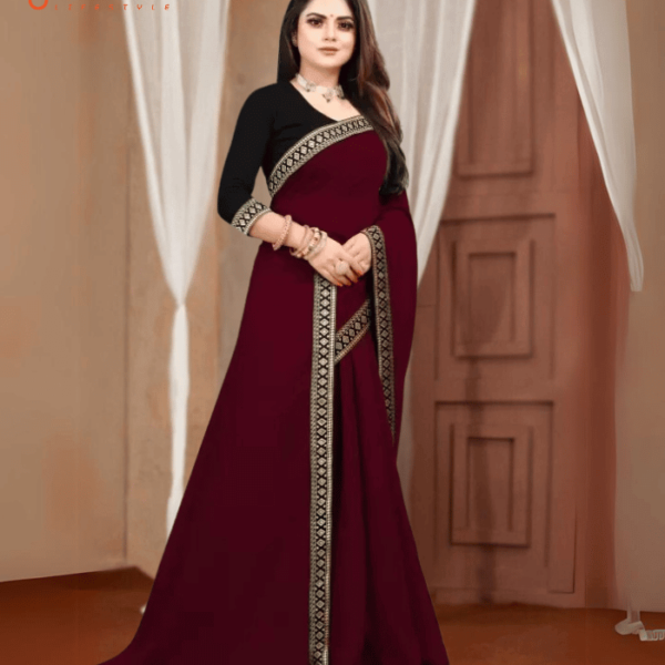 ট্রেডিশনাল কনট্রাস্ট ওয়ার্ক জর্জেট পার্টি শাড়ি