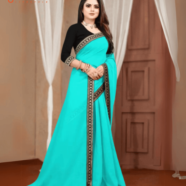 ট্রেডিশনাল কনট্রাস্ট ওয়ার্ক জর্জেট পার্টি শাড়ি