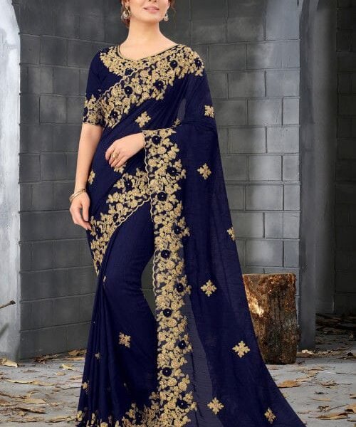 এক্সক্লুসিভ ওয়েটলেস জর্জেট এমব্রয়ডারি করা শাড়ি
