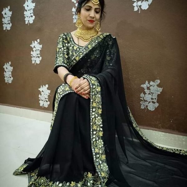 এক্সক্লুসিভ ওয়েটলেস জর্জেট এমব্রয়ডারি করা শাড়ি