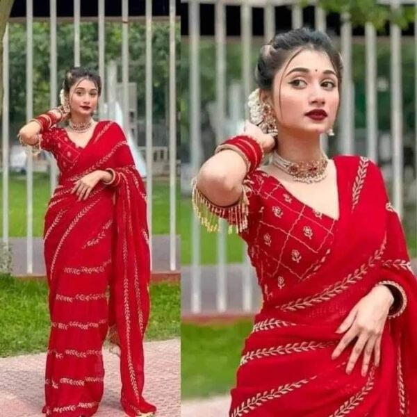 এক্সক্লুসিভ ওয়েটলেস জর্জেট এমব্রয়ডারি করা পার্টি শাড়ি