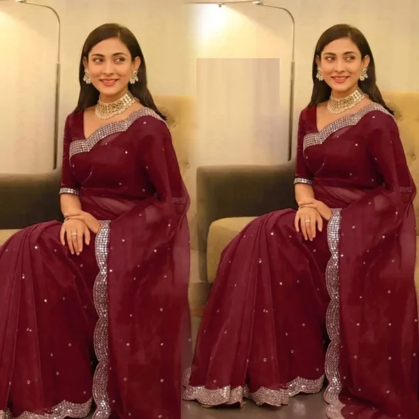 এক্সক্লুসিভ ওয়েটলেস জর্জেট এমব্রয়ডারি করা পার্টি শাড়ি